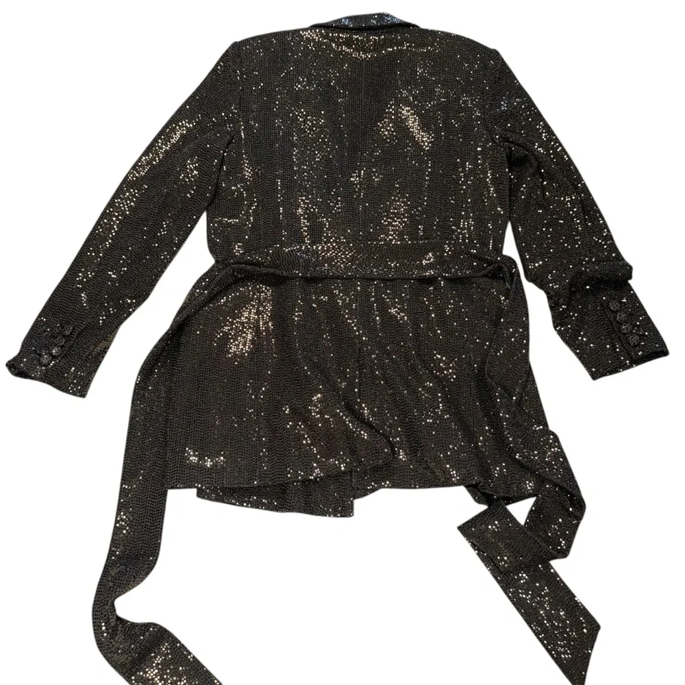 Badgley Mischka Gold Sequin Embellished Belted Blazer‎ & Matching Trousers Set - Picture 10 of 15